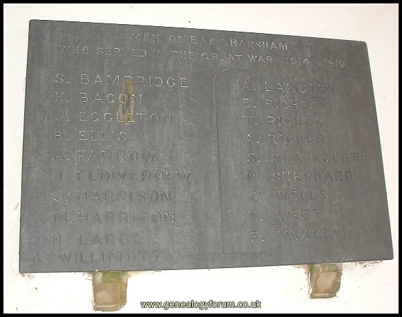 Norfolk, East Barsham  - World War 1 War Memorial