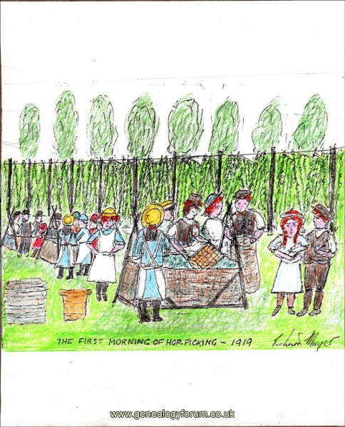 The First Morning of Hop Picking 1919
