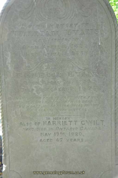 Evans - William, Rebecca & Harriett Gwilt