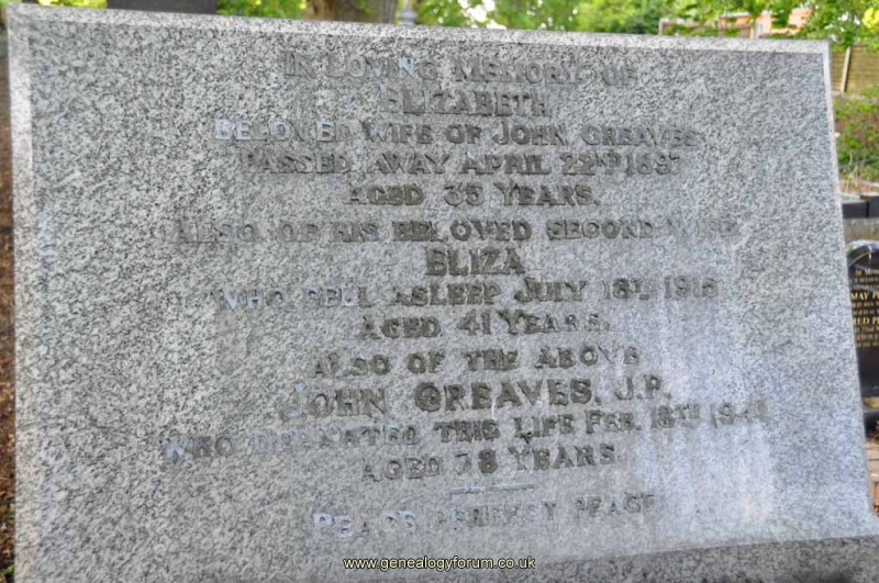 Greaves - John & 2 Wives Elizabeth & Eliza