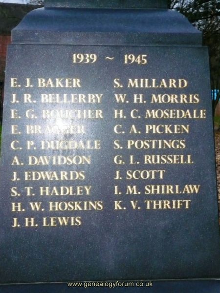 West Midlands, Kinver War Memorial 1939 - 1945