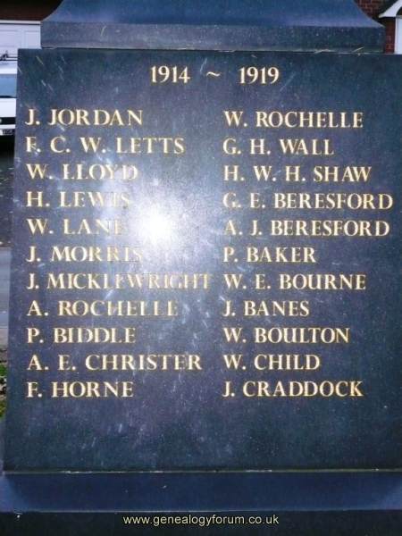 West Midlands, Kinver War Memorial 1914-1919