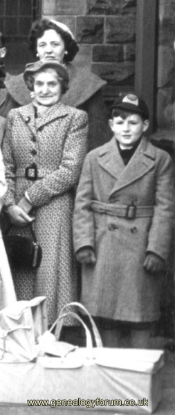 Dennis Wood and mother Hilda (rear) at wedding 1956 (me in cap)