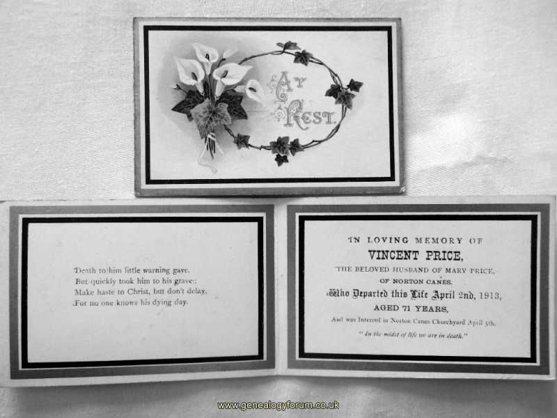 Vincent Price (1840-1913) Memorial Card