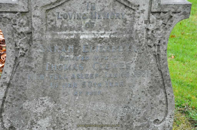 Clewes - Sarah Elizabeth (wife of Thomas)