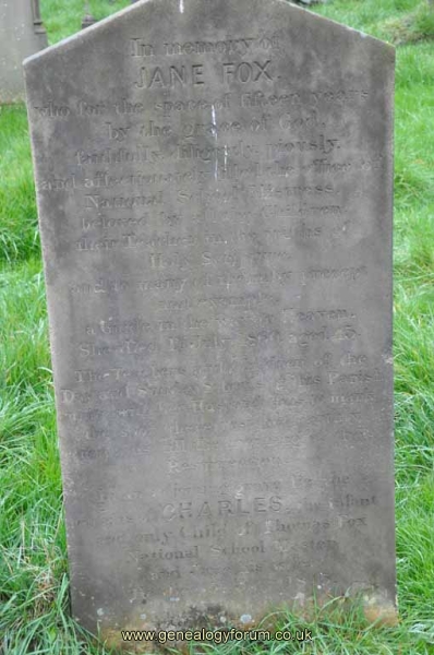 Fox - Jane (wife of Thomas & mother of Charles) in adjoining grave