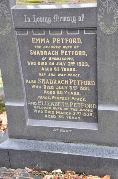 Petford - Shadrach, Emma & 2nd wife Elizabeth