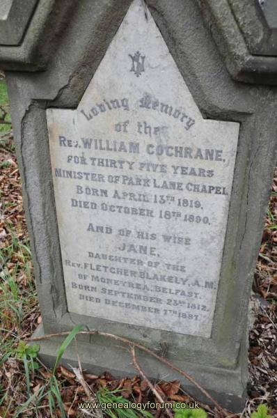 Cochrane 1 - Rev William, Jane (dau of Rev Blakely of Belfast)