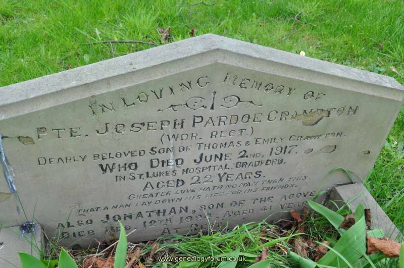 Pte Joseph Pardoe Crampton (son of Thomas and Emily) also Jonathan son of the above