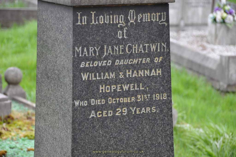 Chatwin - Mary Jane (dau of William & Hannah Hopewell)