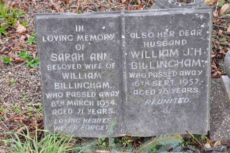 Billingham - William J H, Sarah Ann