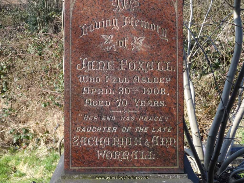 Foxall -  Jane (dau of the late Zachariah & Ann Worrall)