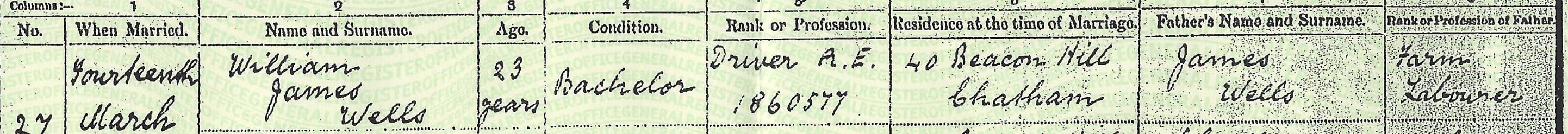 William James Wells &amp; Hilda Walter Marriage Certificate