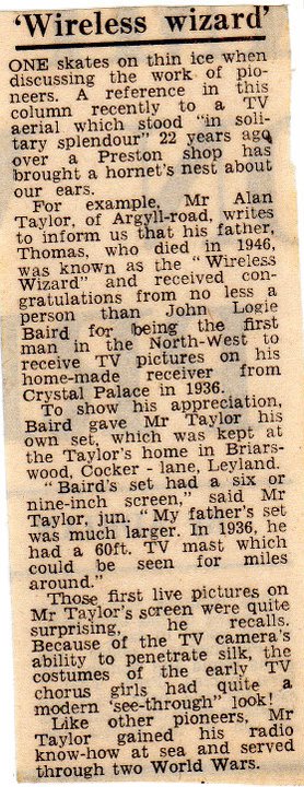 Thomas Taylor. Newspaper cutting.